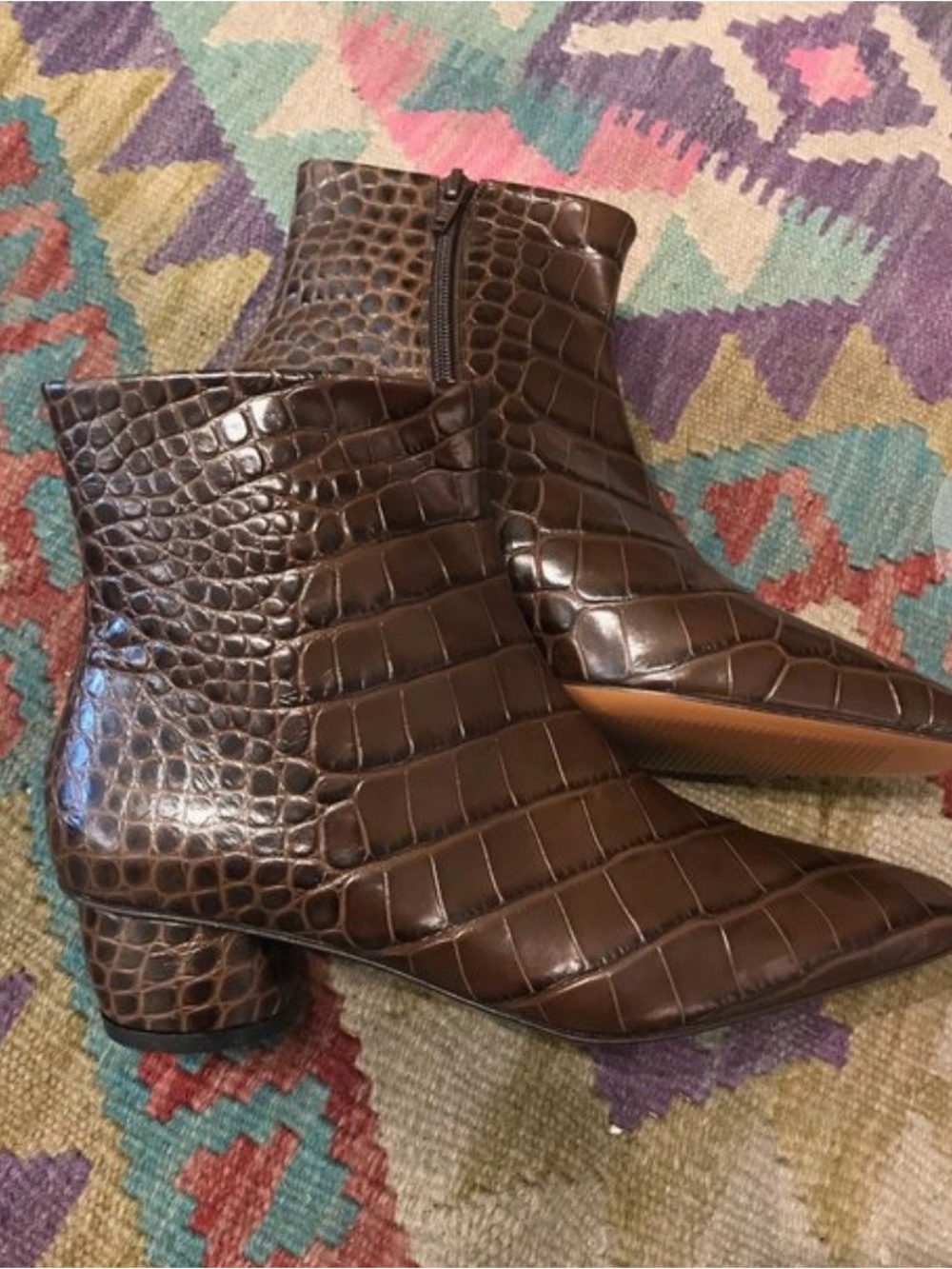 LOQ Matea Croc Embossed Brown Leather Ankle Boots EU41